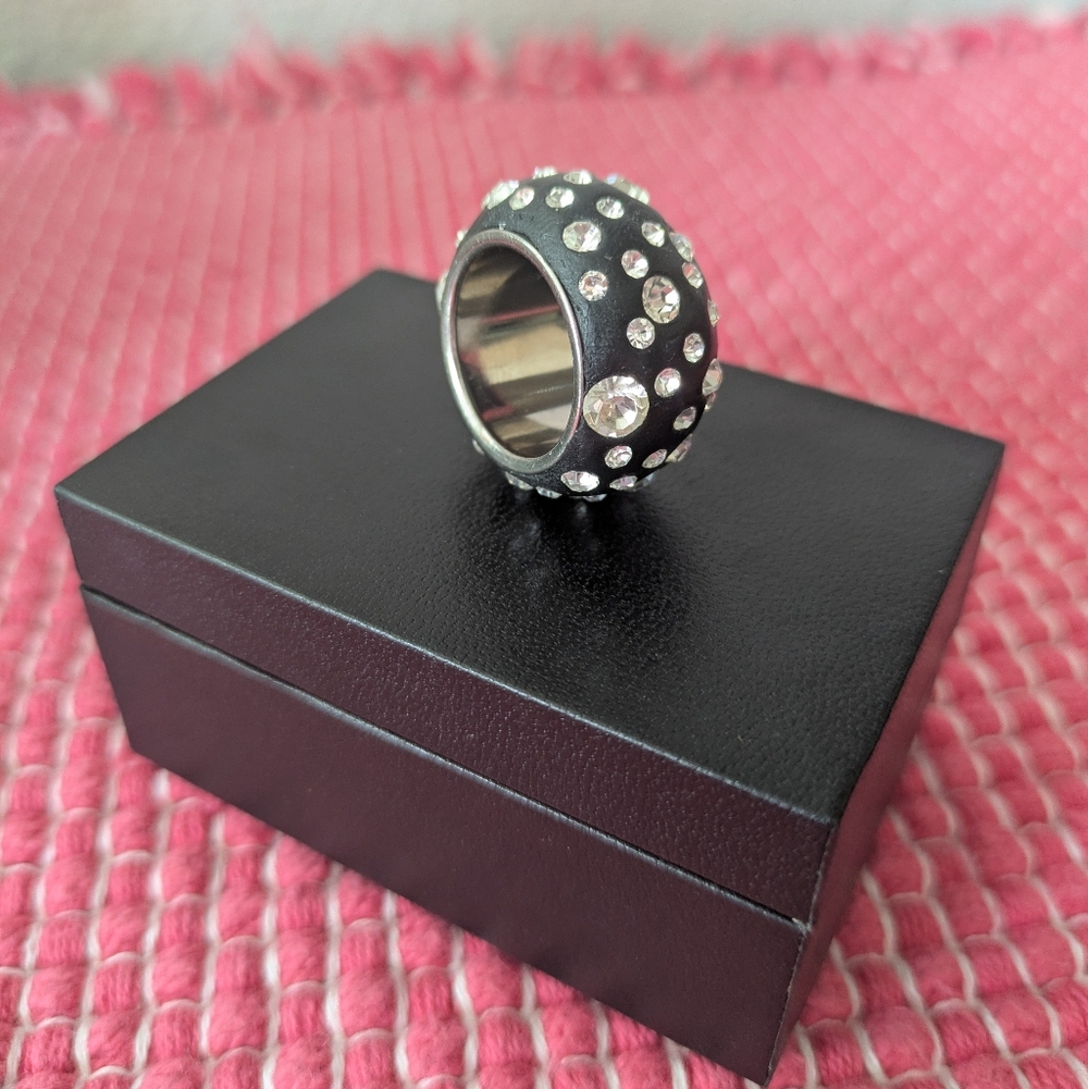 Black Crystal Pave Dome Ring - Size 6
